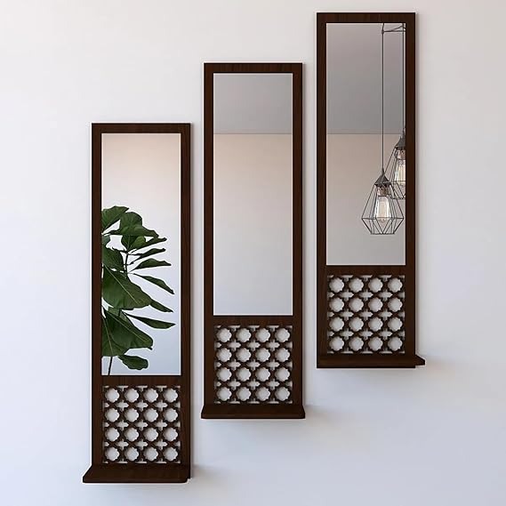 3PCs Wooden & Acrylic Shelf Mirror