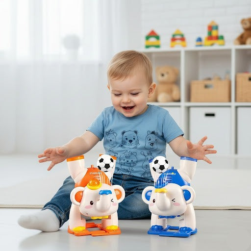 Cute Walking Baby Elephant Blow Ball Toy with Music & Light