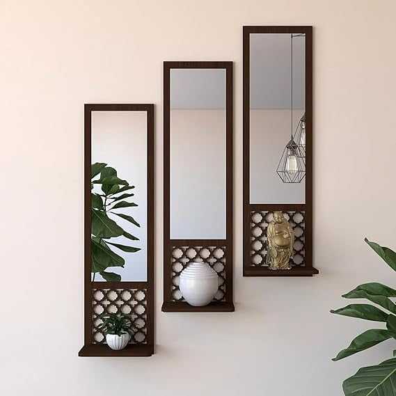 3PCs Wooden & Acrylic Shelf Mirror