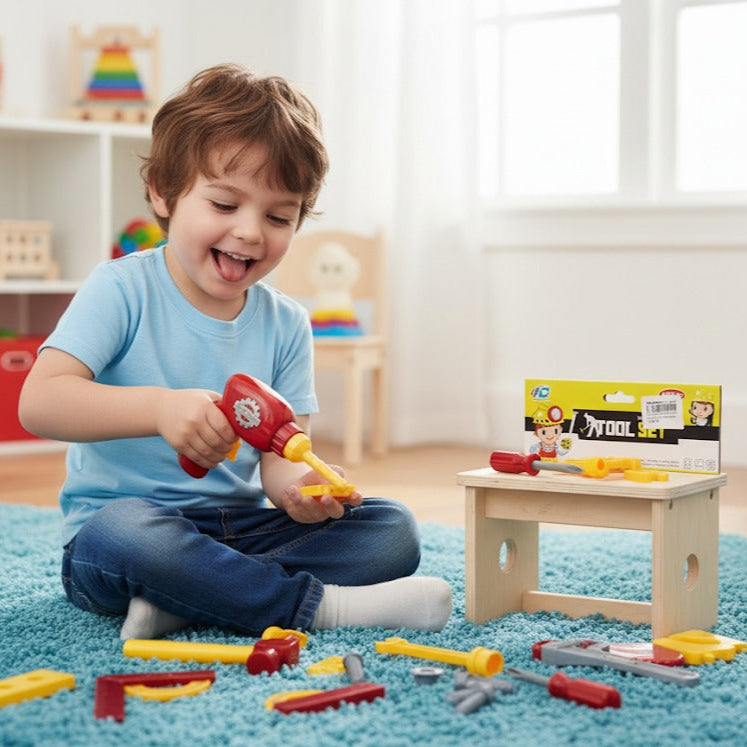 17Pc Kids Hardware Tool Set (Drill Machine Working)