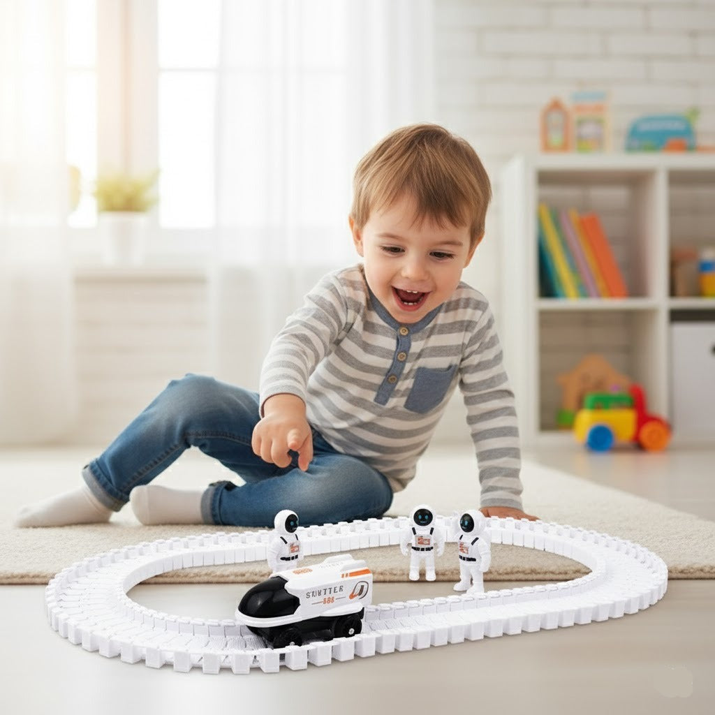 Space Rail Track Car Train With Astronaut