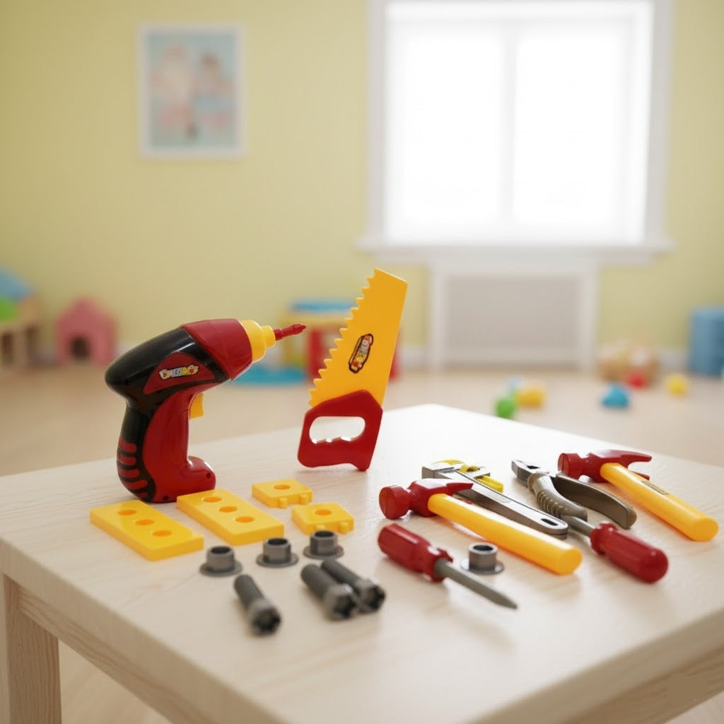 17Pc Kids Hardware Tool Set (Drill Machine Working)